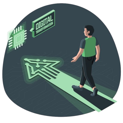 Digital transformation illustration showing website and mobile app development